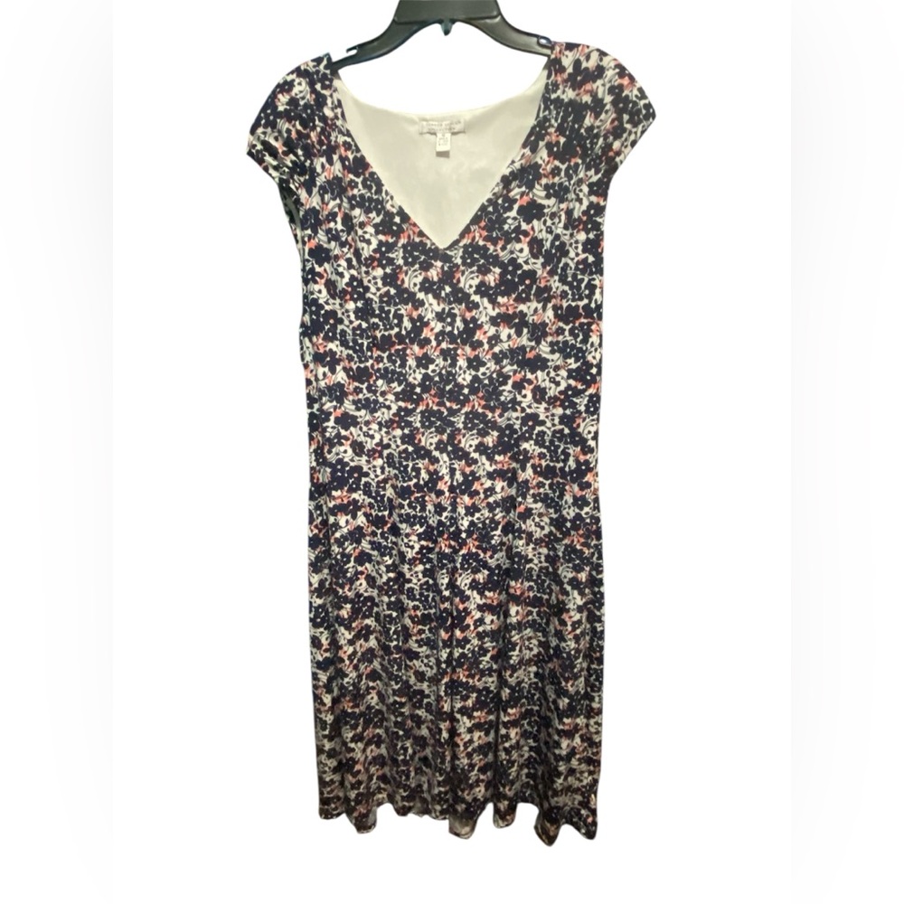 London Style Navy and Coral Floral Midi Dress